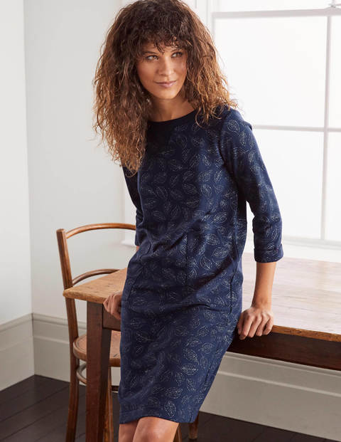 Hannah Sweatshirt-Kleid - Navy, Glitzernde Blätter Hannah Sweatshirt-Kleid - Navy, Glitzernde Blätter