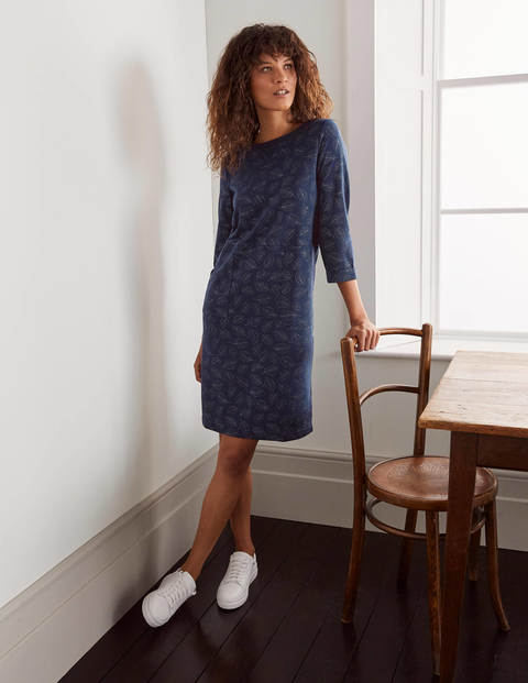 Hannah Sweatshirt-Kleid - Navy, Glitzernde Blätter Hannah Sweatshirt-Kleid - Navy, Glitzernde Blätter