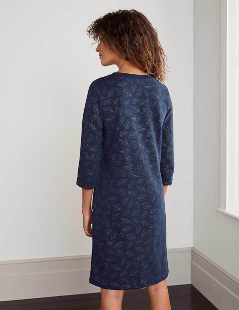 Hannah Sweatshirt-Kleid - Navy, Glitzernde Blätter Hannah Sweatshirt-Kleid - Navy, Glitzernde Blätter