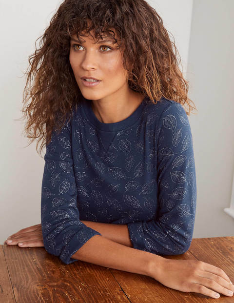 Hannah Sweatshirt-Kleid - Navy, Glitzernde Blätter Hannah Sweatshirt-Kleid - Navy, Glitzernde Blätter