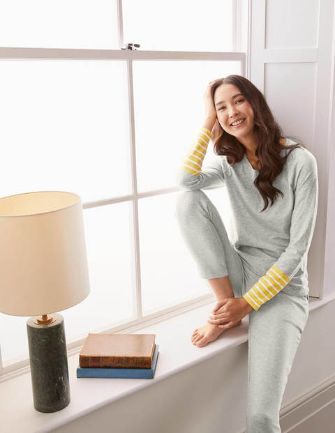 Lorna Baseball Jersey Tee - Grey Marl Canary Stripe Lorna Baseball Jersey Tee - Grey Marl Canary Stripe