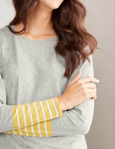 Lorna Baseball Jersey Tee - Grey Marl Canary Stripe Lorna Baseball Jersey Tee - Grey Marl Canary Stripe