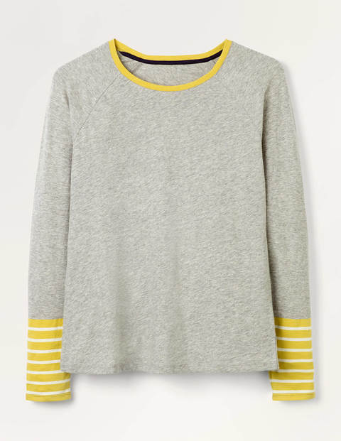 Lorna Baseball Jersey Tee - Grey Marl Canary Stripe Lorna Baseball Jersey Tee - Grey Marl Canary Stripe