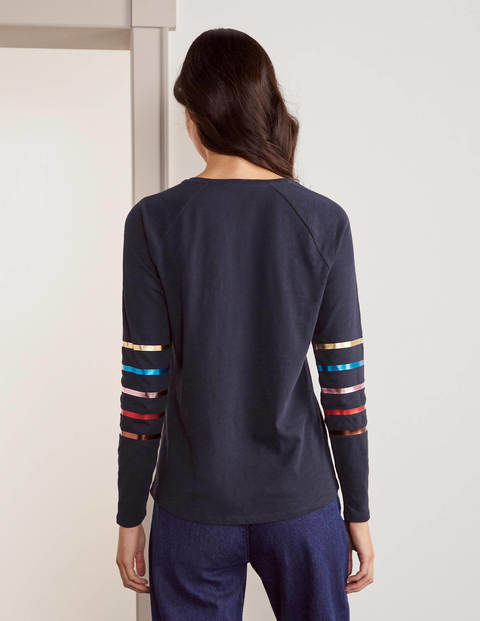 Lorna Baseball Jersey Tee - Navy, Multi Foil Stripe Lorna Baseball Jersey Tee - Navy, Multi Foil Stripe
