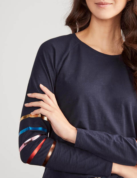 Lorna Baseball Jersey Tee - Navy, Multi Foil Stripe Lorna Baseball Jersey Tee - Navy, Multi Foil Stripe
