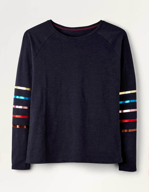 Lorna Baseball Jersey Tee - Navy, Multi Foil Stripe Lorna Baseball Jersey Tee - Navy, Multi Foil Stripe