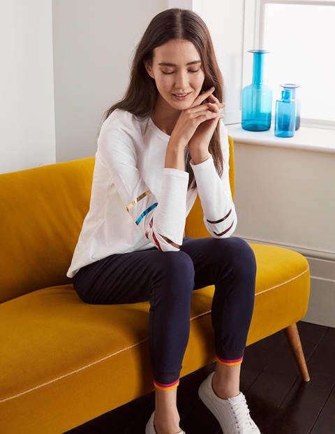 Lorna Baseball Jersey Tee - White, Multi Foil Stripe Lorna Baseball Jersey Tee - White, Multi Foil Stripe