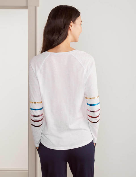 Lorna Baseball Jersey Tee - White, Multi Foil Stripe Lorna Baseball Jersey Tee - White, Multi Foil Stripe