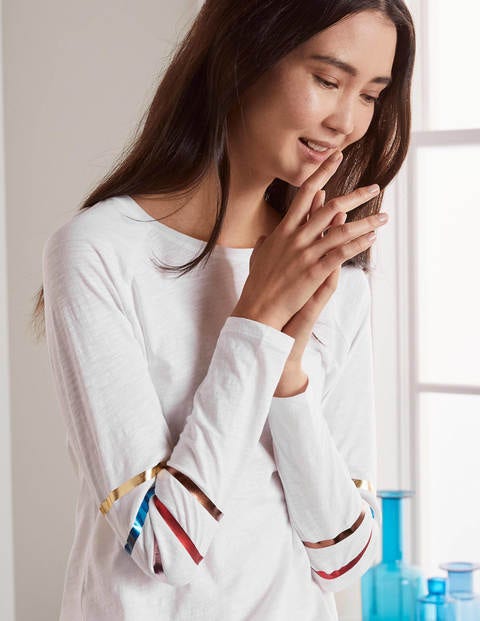 Lorna Baseball Jersey Tee - White, Multi Foil Stripe Lorna Baseball Jersey Tee - White, Multi Foil Stripe