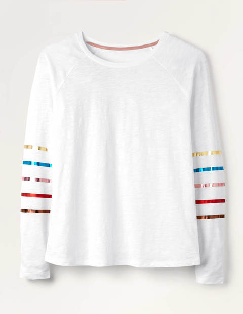 Lorna Baseball Jersey Tee - White, Multi Foil Stripe Lorna Baseball Jersey Tee - White, Multi Foil Stripe