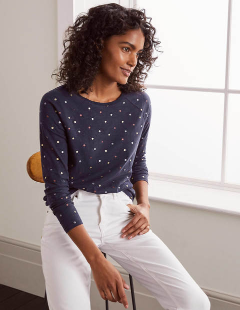 Lorna Baseball Jersey Tee - Navy, Metallic Multi Dot Lorna Baseball Jersey Tee - Navy, Metallic Multi Dot