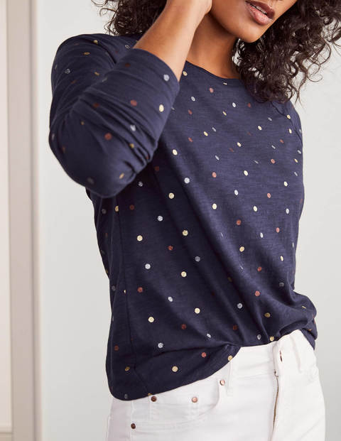 Lorna Baseball Jersey Tee - Navy, Metallic Multi Dot Lorna Baseball Jersey Tee - Navy, Metallic Multi Dot