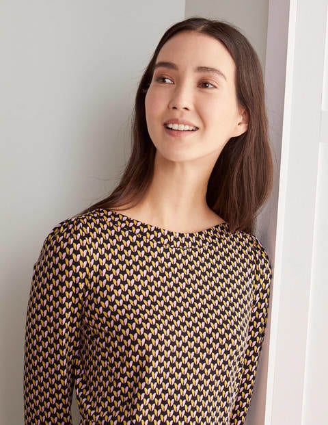Kathleen Jerseykleid - Schwarz, Knospen Kathleen Jerseykleid - Schwarz, Knospen