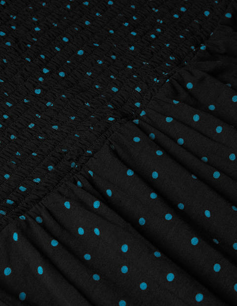 Lena Smocked Jersey Dress - Black/Drake, Polka Dot Lena Smocked Jersey Dress - Black/Drake, Polka Dot