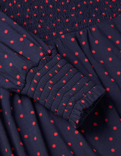 Lena Smocked Jersey Dress - Navy/Poinsettia, Polka Dot Lena Smocked Jersey Dress - Navy/Poinsettia, Polka Dot