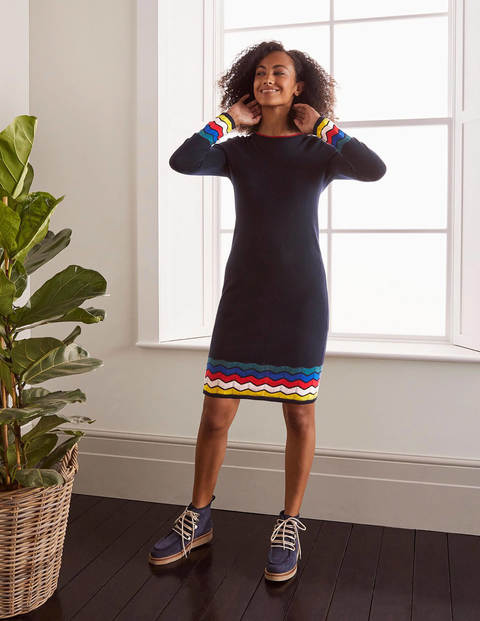 Frederica Knitted Dress - Navy, Multi Wiggle Frederica Knitted Dress - Navy, Multi Wiggle