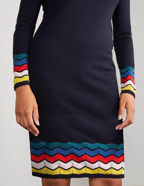 Frederica Knitted Dress - Navy, Multi Wiggle Frederica Knitted Dress - Navy, Multi Wiggle