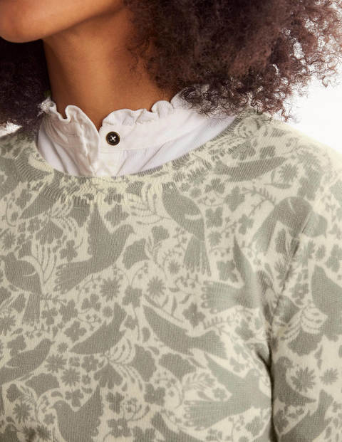 Pull col rond en cachemire - Ivoire, motif Magical Flight Pull col rond en cachemire - Ivoire, motif Magical Flight