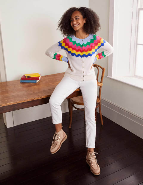 Rothesay Fair Isle Cardigan - Ecru Rainbow Chevron Rothesay Fair Isle Cardigan - Ecru Rainbow Chevron