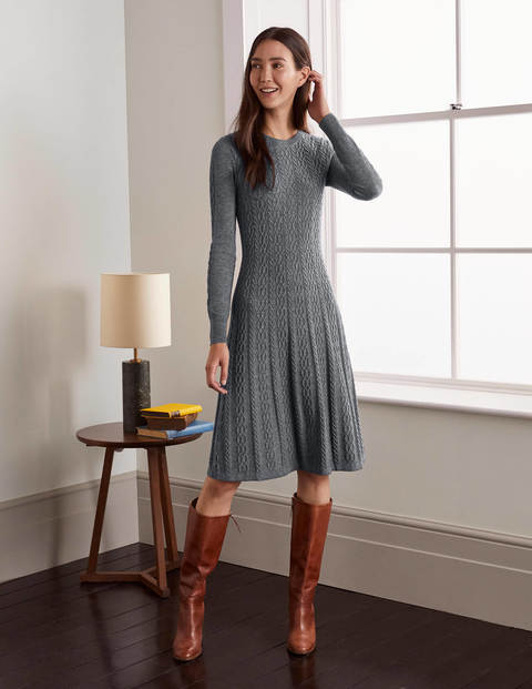 Erica Cable Knitted Dress - Grey Melange