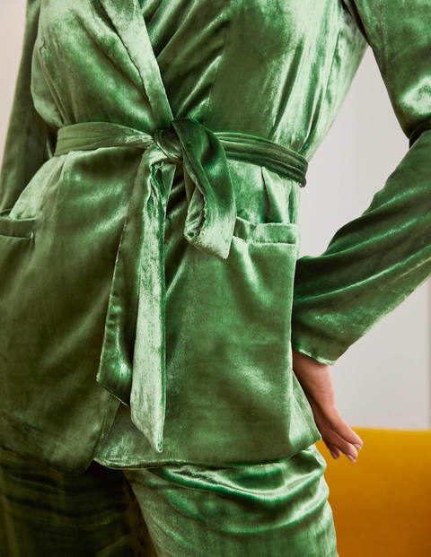 Rosebury Velvet Belted Blazer - Mid Green Velvet Rosebury Velvet Belted Blazer - Mid Green Velvet