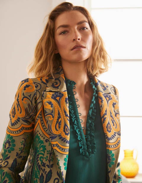 Romaine Jacquard-Blazer - Gold, Dekadenter Garten Romaine Jacquard-Blazer - Gold, Dekadenter Garten