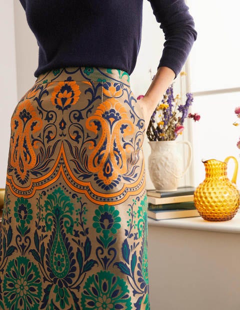 Romaine Jacquard-Midirock - Gold, Dekadenter Garten Romaine Jacquard-Midirock - Gold, Dekadenter Garten
