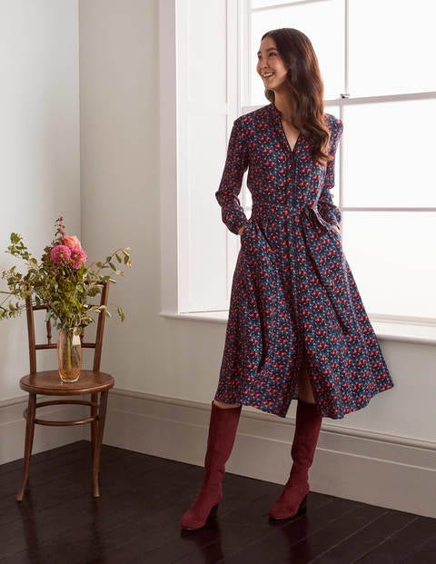Pippa Midi Shirt Dress - French Navy, Spinning Petals Pippa Midi Shirt Dress - French Navy, Spinning Petals