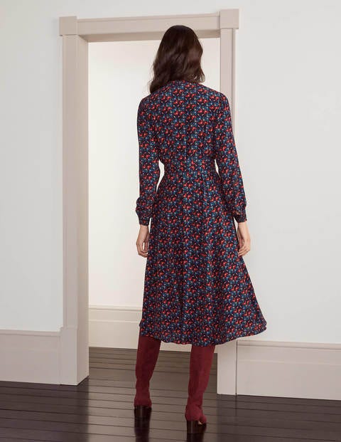 Pippa Midi Shirt Dress - French Navy, Spinning Petals Pippa Midi Shirt Dress - French Navy, Spinning Petals