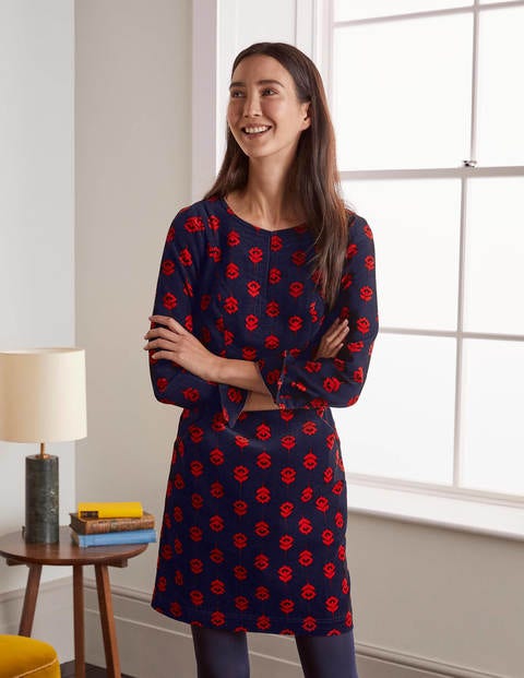 Caroline Cord-Kleid - Französisches Navy, Einfarbiges Chintz-Blumenmuster Caroline Cord-Kleid - Französisches Navy, Einfarbiges Chintz-Blumenmuster