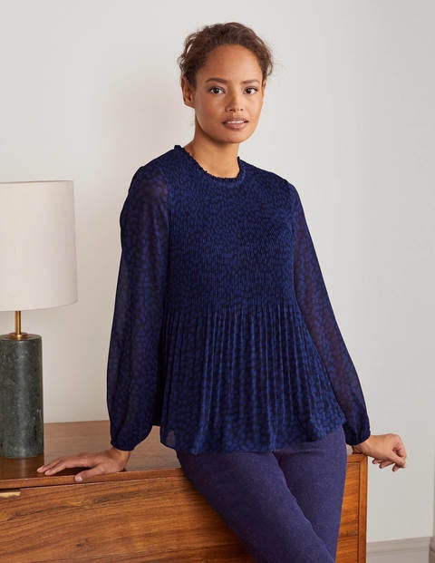 Nell Pleated Top - Blue Depths, Blossom Bud