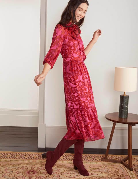 Fenella Midikleid - Knallpink, Magisches Vogelmuster Fenella Midikleid - Knallpink, Magisches Vogelmuster