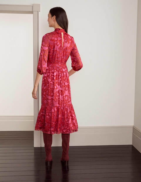 Fenella Midikleid - Knallpink, Magisches Vogelmuster Fenella Midikleid - Knallpink, Magisches Vogelmuster