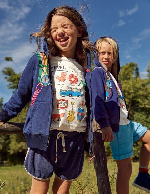 Kapuzenjacke mit kuscheligem Futter und Applikation - Segelblau, Rucksack Kapuzenjacke mit kuscheligem Futter und Applikation - Segelblau, Rucksack