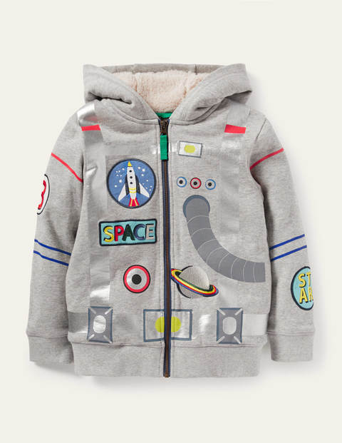 Kapuzenjacke mit kuscheligem Futter und Applikation - Grau Meliert, Astronaut Kapuzenjacke mit kuscheligem Futter und Applikation - Grau Meliert, Astronaut