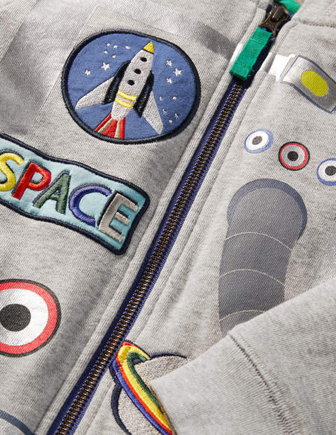 Kapuzenjacke mit kuscheligem Futter und Applikation - Grau Meliert, Astronaut Kapuzenjacke mit kuscheligem Futter und Applikation - Grau Meliert, Astronaut
