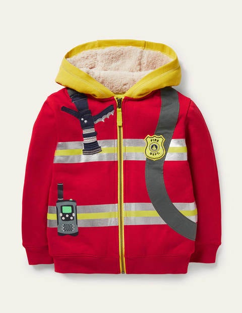 Kapuzenjacke mit kuscheligem Futter und Applikation - Rockabilly-Rot, Feuerwehrmann Kapuzenjacke mit kuscheligem Futter und Applikation - Rockabilly-Rot, Feuerwehrmann