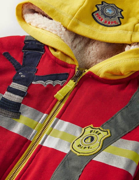 Kapuzenjacke mit kuscheligem Futter und Applikation - Rockabilly-Rot, Feuerwehrmann Kapuzenjacke mit kuscheligem Futter und Applikation - Rockabilly-Rot, Feuerwehrmann