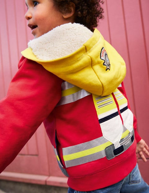 Kapuzenjacke mit kuscheligem Futter und Applikation - Rockabilly-Rot, Feuerwehrmann Kapuzenjacke mit kuscheligem Futter und Applikation - Rockabilly-Rot, Feuerwehrmann
