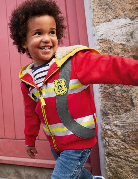 Kapuzenjacke mit kuscheligem Futter und Applikation - Rockabilly-Rot, Feuerwehrmann Kapuzenjacke mit kuscheligem Futter und Applikation - Rockabilly-Rot, Feuerwehrmann