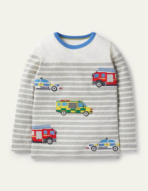 Appliqué Breton T-shirt - Grey Marl/Ivory Vehicles Appliqué Breton T-shirt - Grey Marl/Ivory Vehicles