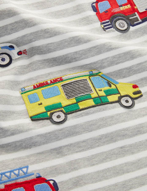 Appliqué Breton T-shirt - Grey Marl/Ivory Vehicles Appliqué Breton T-shirt - Grey Marl/Ivory Vehicles