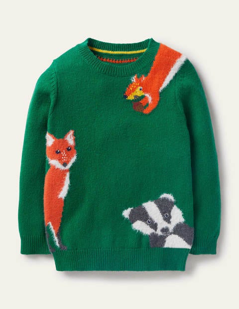 Graphic Crew Jumper - Forest Green Woodland Animals Graphic Crew Jumper - Forest Green Woodland Animals