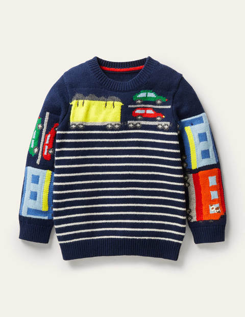 Graphic Crew Sweater - College Navy Trains Graphic Crew Sweater - College Navy Trains