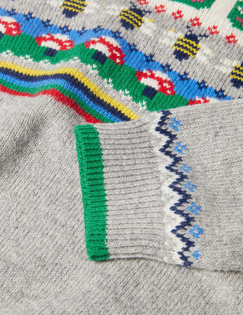 Fair-Isle-Pullover mit Rundhalsausschnitt - Grau Meliert/Paprikagrün, Frosch Fair-Isle-Pullover mit Rundhalsausschnitt - Grau Meliert/Paprikagrün, Frosch