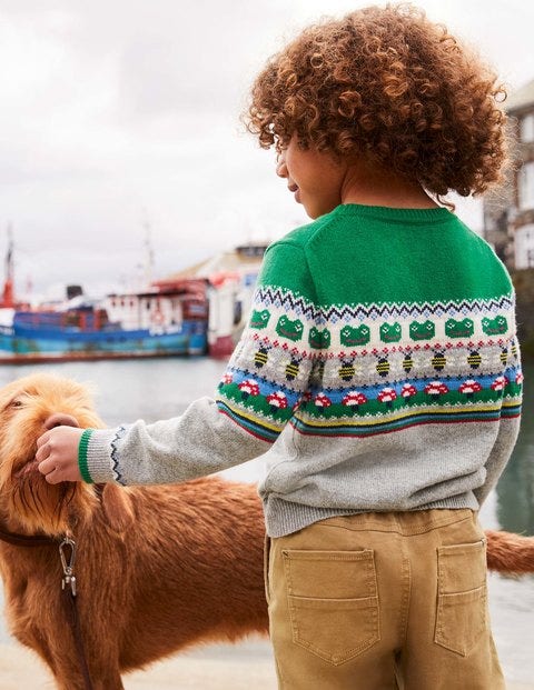 Fair Isle Crew Jumper - Grey Marl/Green Pepper Frog Fair Isle Crew Jumper - Grey Marl/Green Pepper Frog