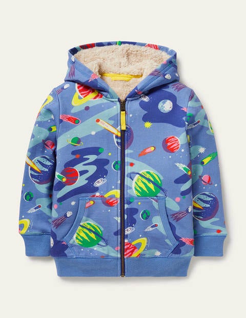 Shaggy-lined Zip-up Hoodie - Bright Blue Space