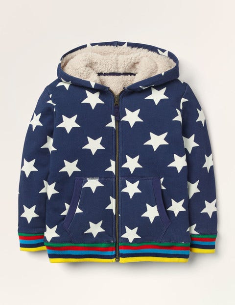 Shaggy-lined Zip-up Hoodie - College Navy Star
