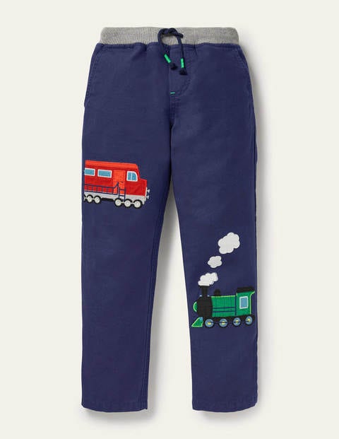 Appliqué Pull-on Pants - Starboard Blue Trains Appliqué Pull-on Pants - Starboard Blue Trains