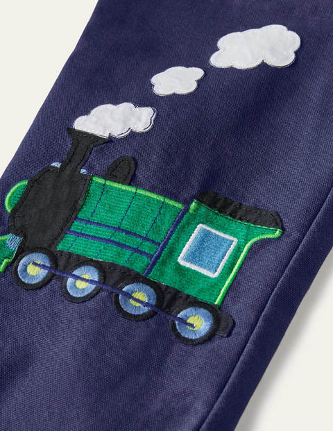 Appliqué Pull-on Pants - Starboard Blue Trains Appliqué Pull-on Pants - Starboard Blue Trains